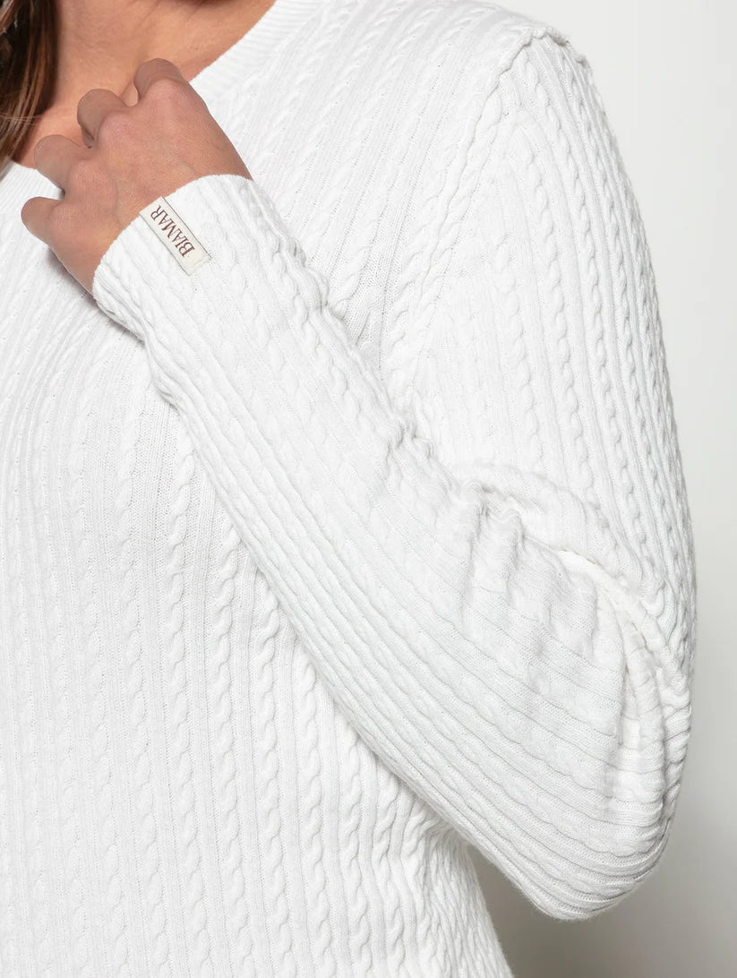 BLUSA ALONGADA EM ALGODÃO COM TECIMENTO EM TRANÇAS, GOLA REDONDA E MANGAS DE CAVA POSTA BIAMAR