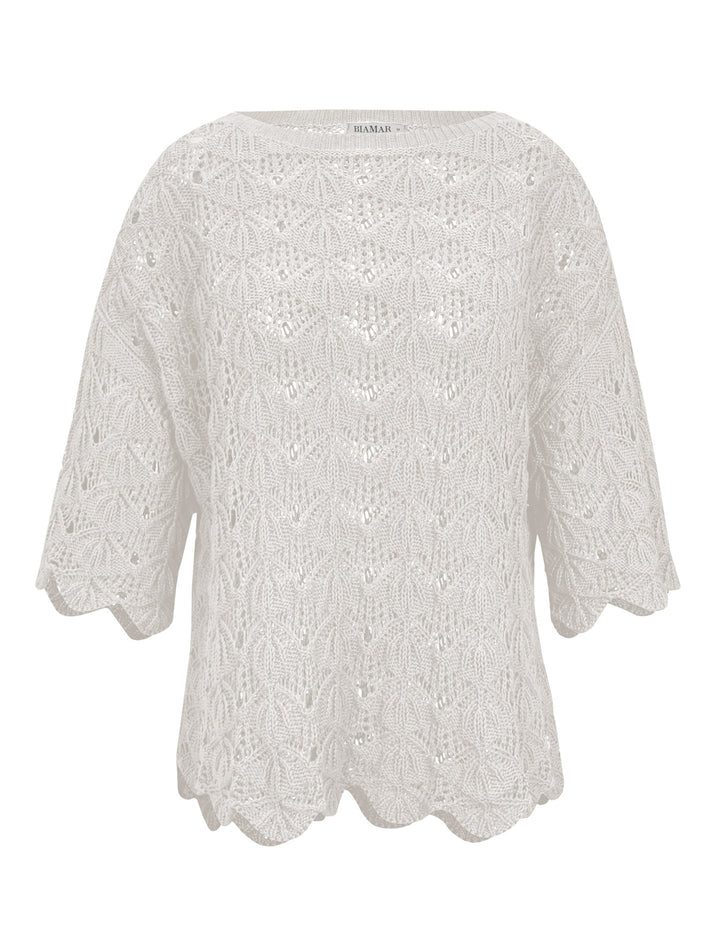 BLUSA EM ALGODÃO COM TRAMA VAZADA E DECOTE CANOA BIAMAR 11972