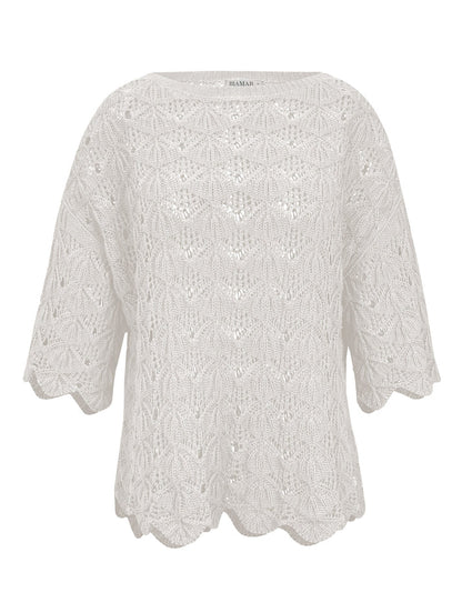 BLUSA EM ALGODÃO COM TRAMA VAZADA E DECOTE CANOA BIAMAR 11972