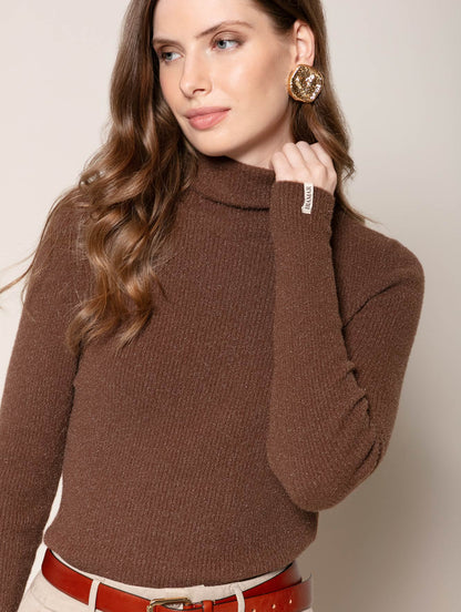 Blusa canelada de gola alta em fio pluma Biamar 12496
