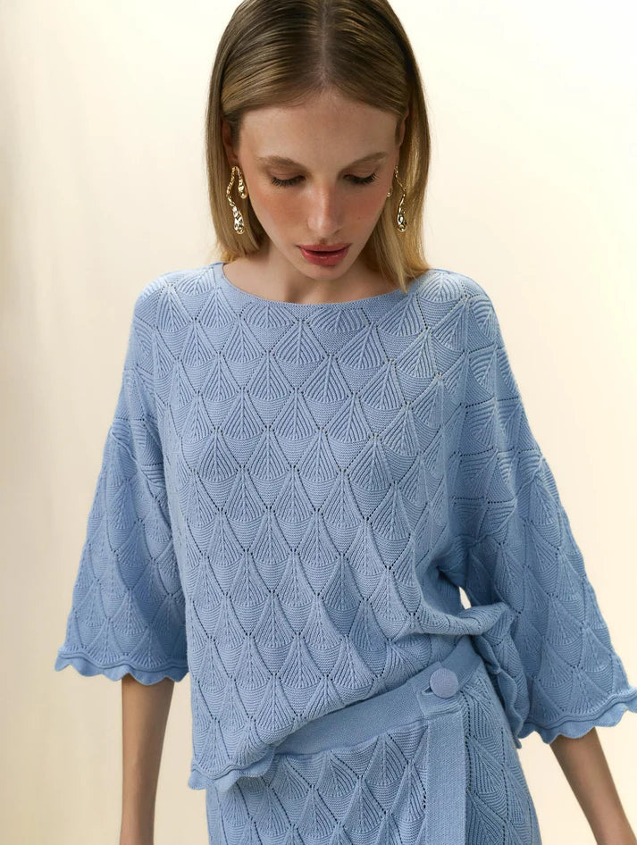 BLUSA EM ALGODÃO COM TRAMA DETALHADA E BARRA ONDULADA BIAMAR 11981