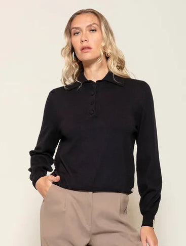 Blusa em algodão com botões forrados e gola polo Biamar 12477