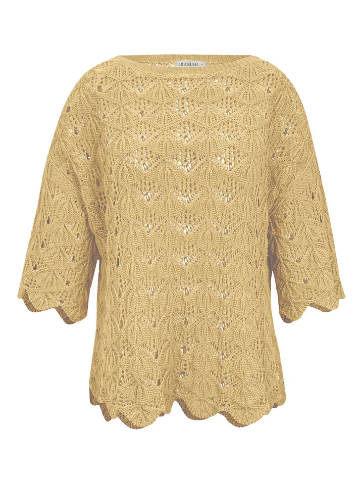BLUSA EM ALGODÃO COM TRAMA VAZADA E DECOTE CANOA BIAMAR 11972
