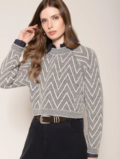 Blusa com padronagem geométrica e mangas de cava raglan Biamar 12510