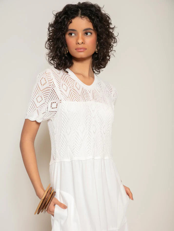VESTIDO MIDI EVASÊ COM TRAMA VAZADA E BOLSOS BIAMAR 11973