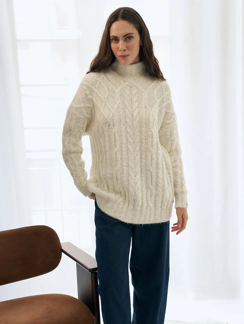 Blusa alongada com tecimento em tranças Biamar 12455