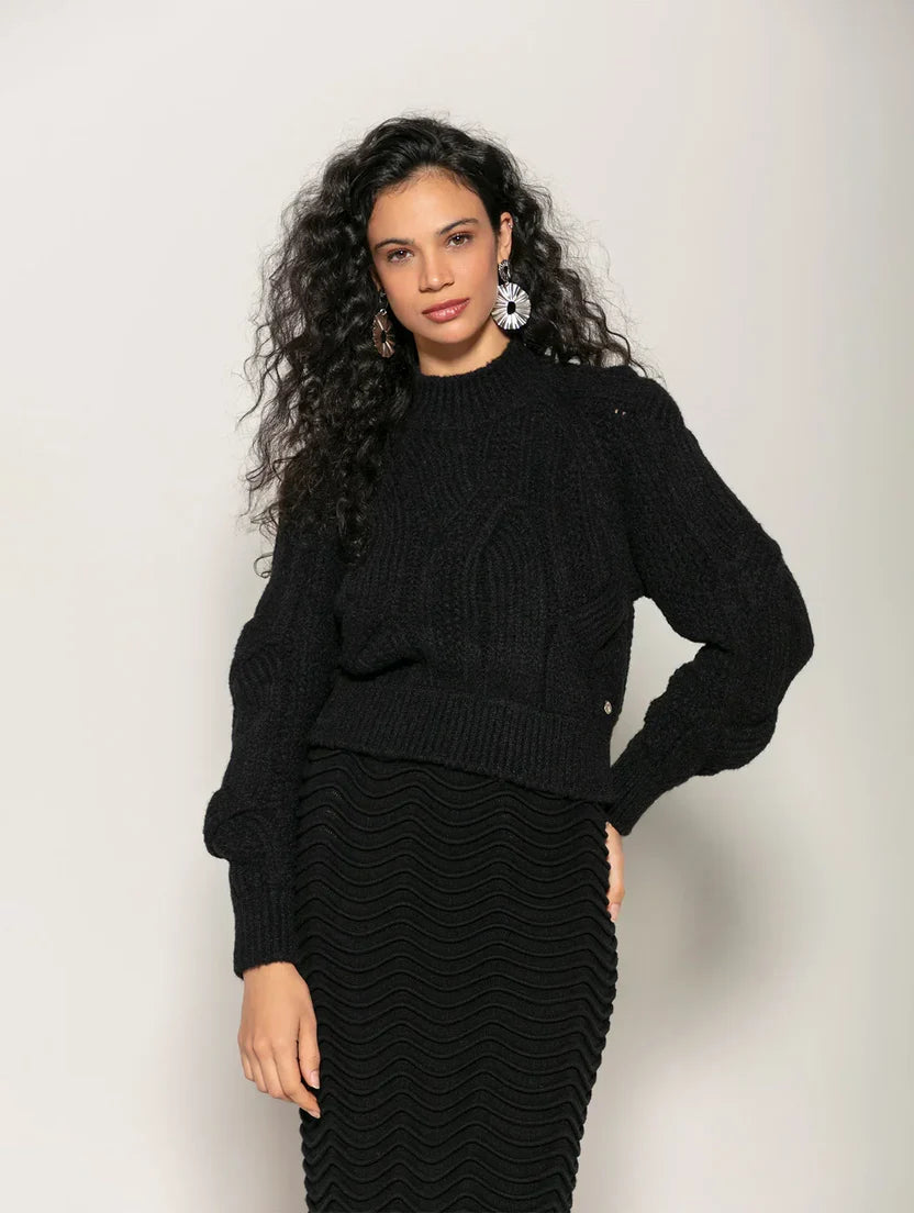 Blusa com tecimento em tranças e mangas de cava raglan Biamar 12378
