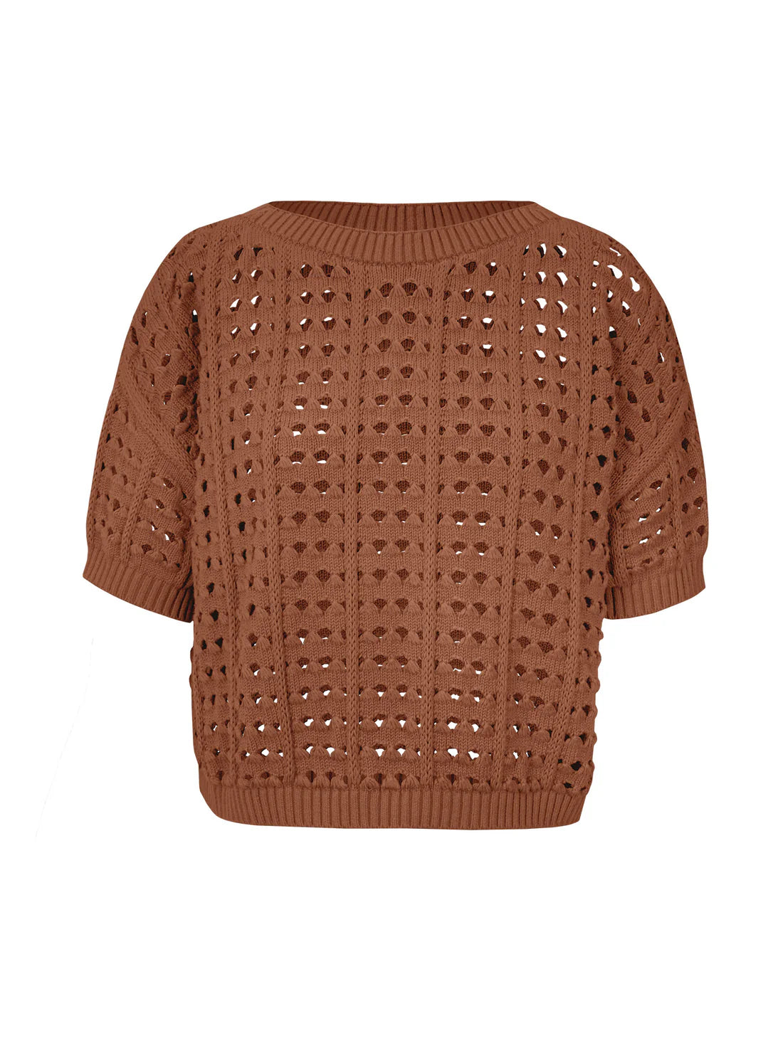 BLUSA EM ALGODÃO COM PONTOS VAZADOS E GOLA CANOA