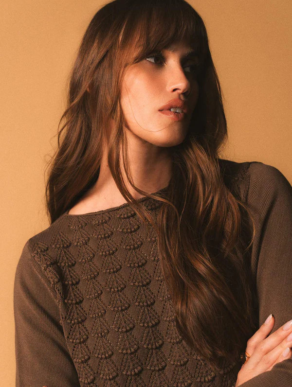 Blusa de algodão em ponto araucária com mangas longas Biamar 12446