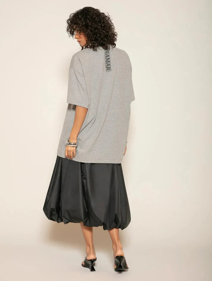 BLUSA OVERSIZED MANGA CURTA COM GOLA REDONDA E DETALHE EM TRICÔ BIAMAR 12094