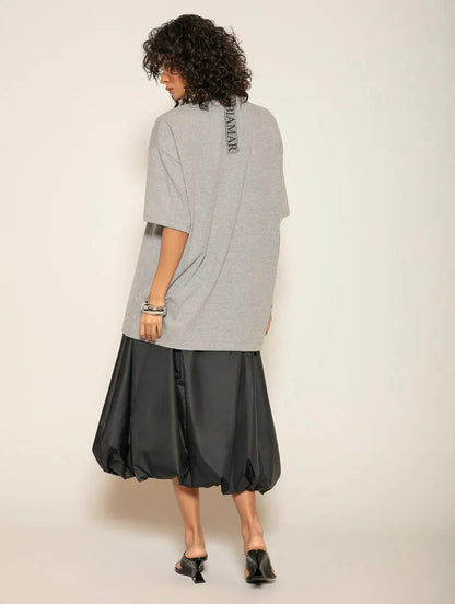 BLUSA OVERSIZED MANGA CURTA COM GOLA REDONDA E DETALHE EM TRICÔ BIAMAR 12094