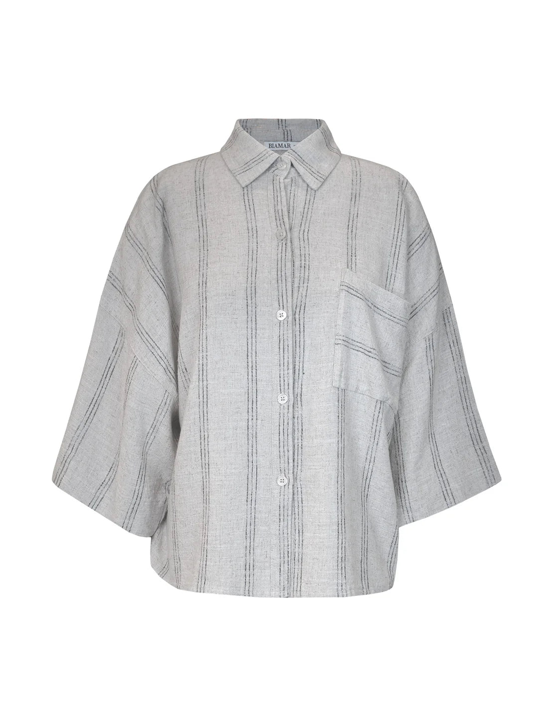 CAMISA COM PADRONAGEM EM LISTRAS, BOTÕES E MANGAS DE CAVA QUADRADA BIAMAR 12023