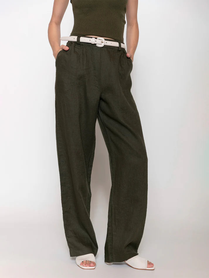 CALÇA RETA EM LINHO COM BOLSOS E ELÁSTICO BIAMAR 12065 100% LINHO
