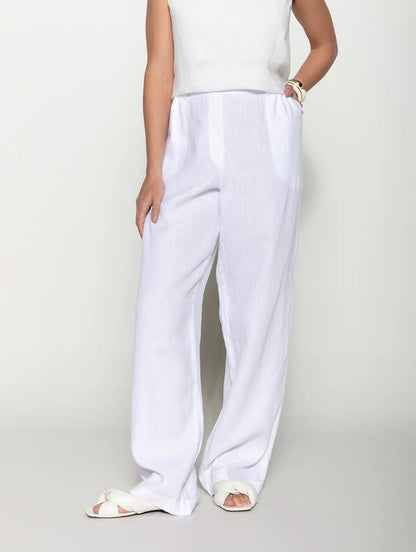 CALÇA RETA EM LINHO COM BOLSOS E ELÁSTICO BIAMAR 12065 100% LINHO