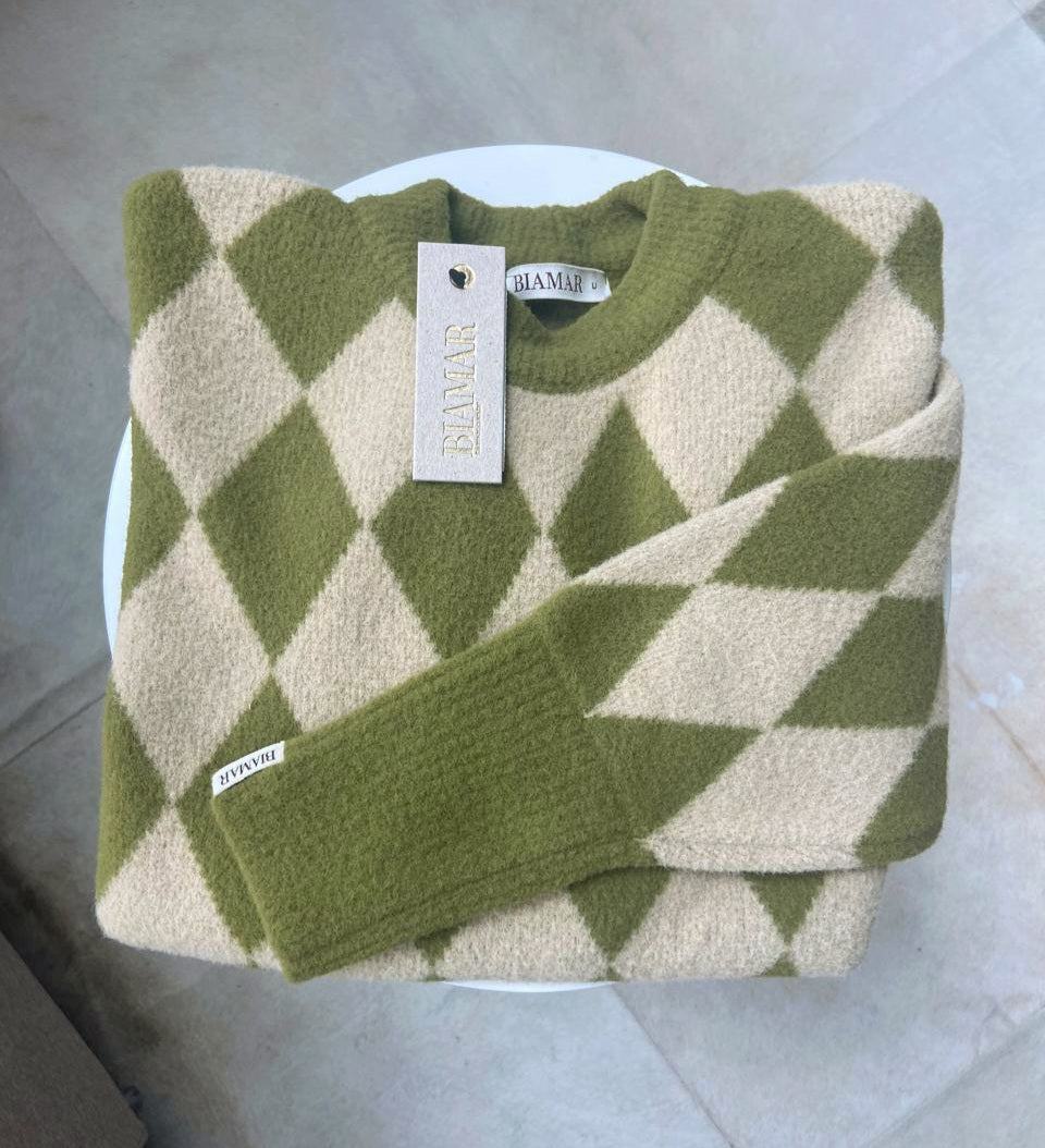 BLUSA BIAMAR FIO PLUMA TRABALHO GEOMÉTRICO